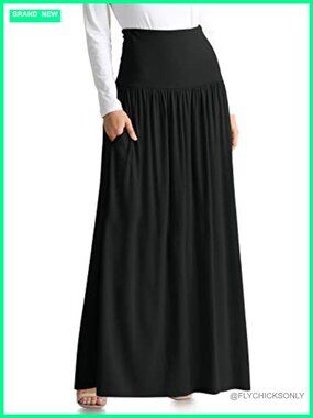 Simlu Maxi Skirt Ankle Length Stretch Modal A-Line Long Skirt with Pockets